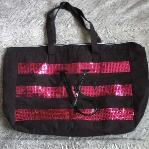 VICTORIA’S SECRET PINK SEQUIN/BLACK CANVAS TOTE